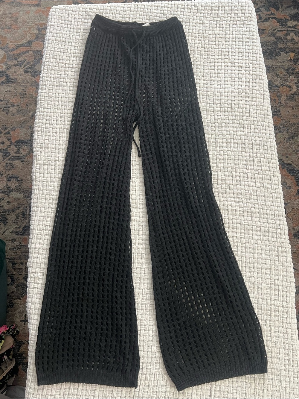 Black Crochet Knit Wide-Leg Pants